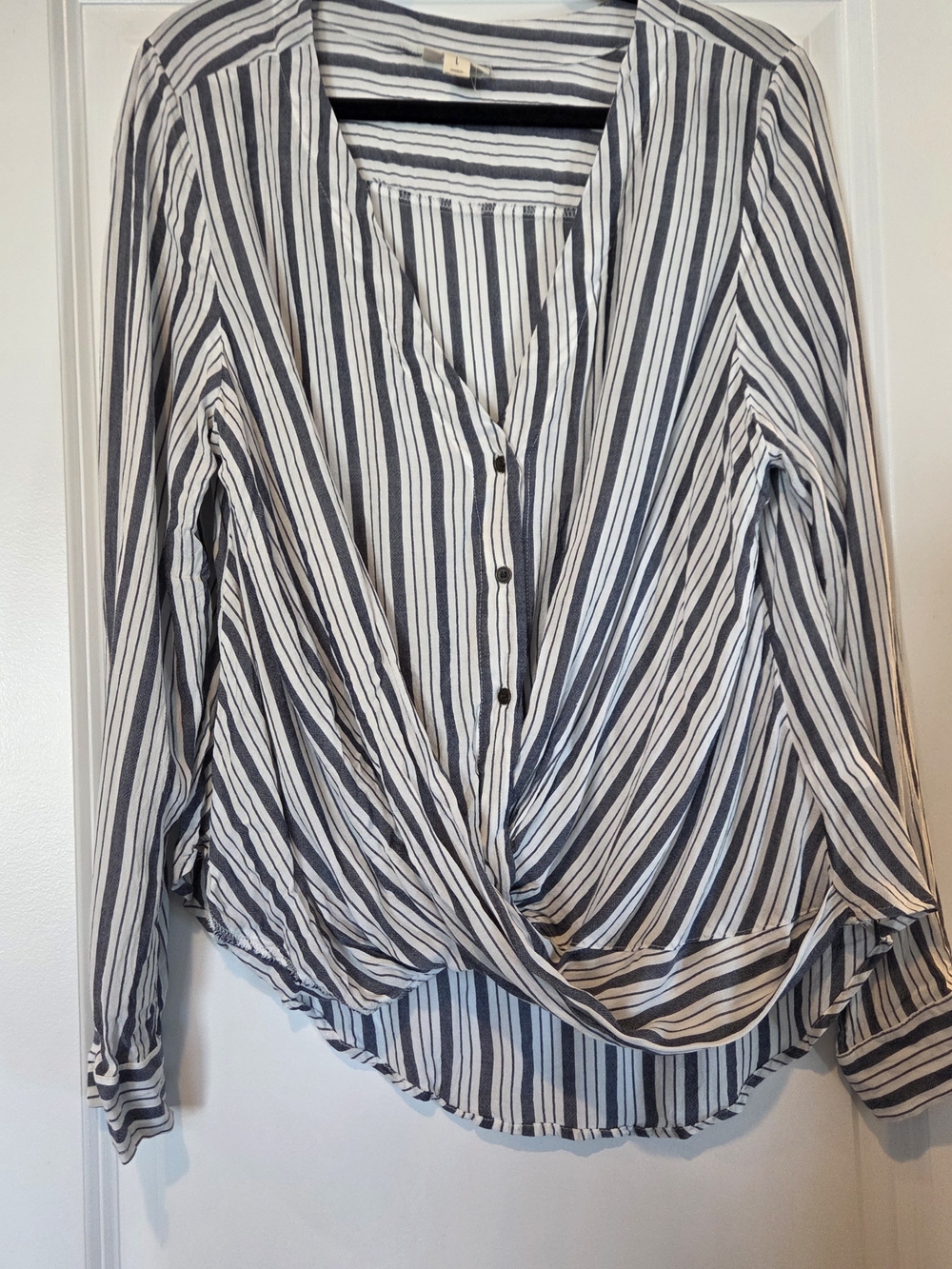 a.n.a Navy and White Striped Twist-Front Blouse